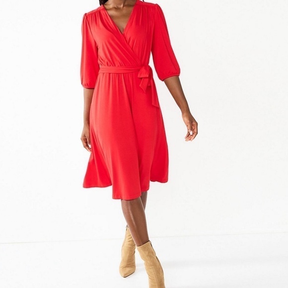 DRAPER JAMES RSVP Red Jersey Knit Fit and Flare Wrap Dress Size Medium - Picture 1 of 10